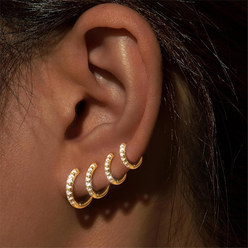 Poxtex Small Gold Huggie Hoop Earrings Set for Women Men Hypoallergenic 14K Plated Stack Cartilage Earrings, Multiple Piercing Lightweight Mini Thin Cute Dainty Trendy Jewelry Set Christmas Gifts for Women - Image 3